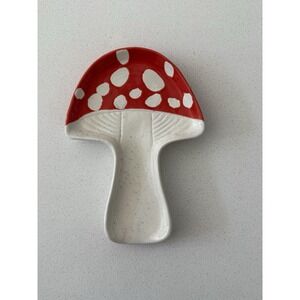 DOIY Ceramic Mushroom Spoon Rest Red Top White Bottom Kitschy